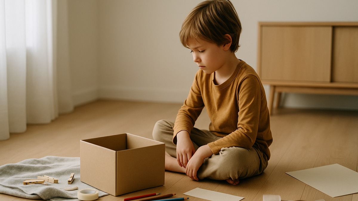 Materialbuffet mit Karton und Stiften – Langeweile fördert Kreativität