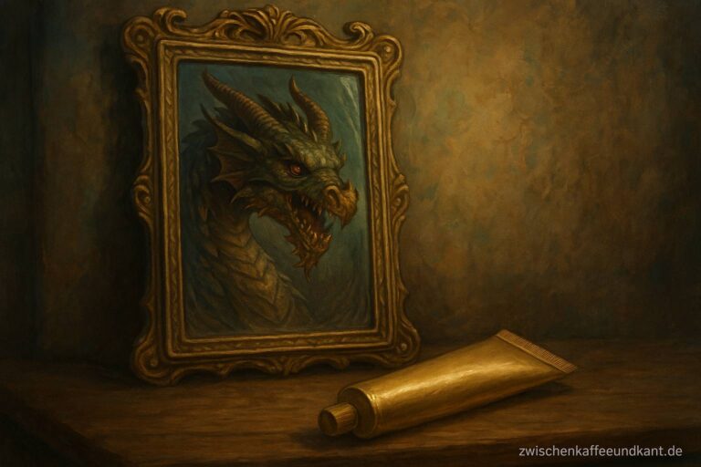 Spiegel mit Drache und Anti-Aging-Creme als Symbol für das Märchen vom gesunden Altern