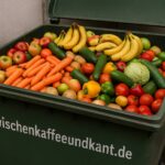Weggeworfenes, aber frisches Obst und Gemüse in einer Mülltonne – Symbol für Lebensmittelverschwendung in Deutschland