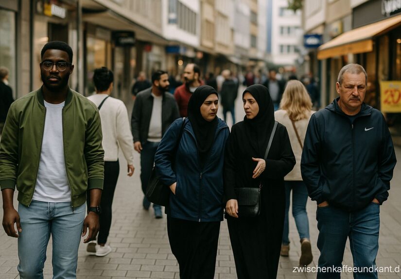 Menschen unterschiedlicher Herkunft in der Pforzheimer Innenstadt – Thema: Ausländer in Pforzheim