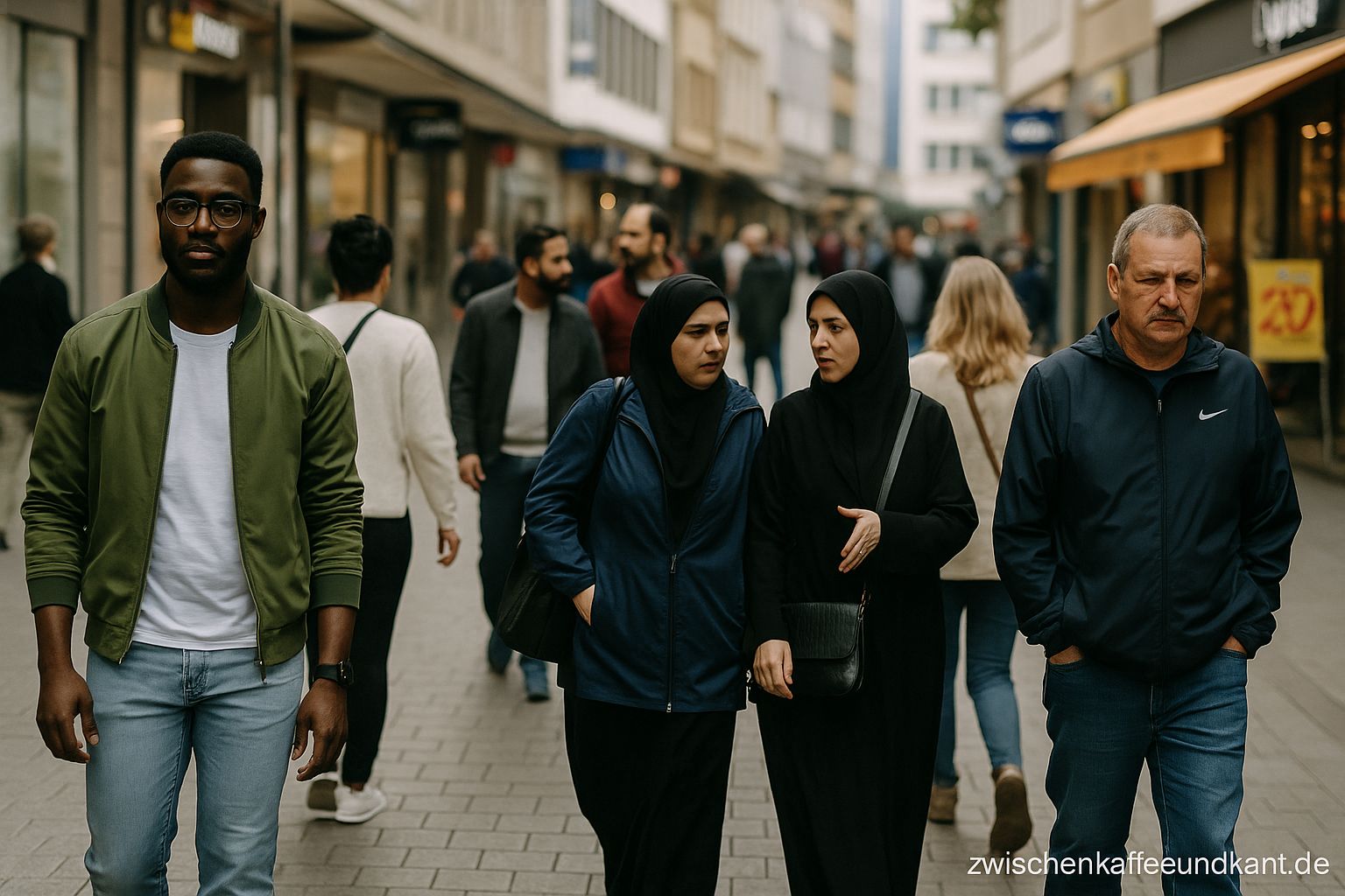 Menschen unterschiedlicher Herkunft in der Pforzheimer Innenstadt – Thema: Ausländer in Pforzheim