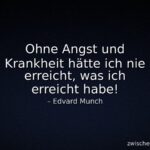 Dunkles 16:9-Zitatbild mit moody Blau-Schwarz-Verlauf und Vignette, mittig das Zitat von Edvard Munch in heller Schrift, unten rechts der Hinweis zwischenkaffeeundkant.de.