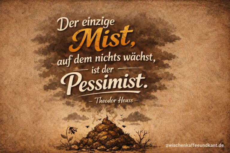 Illustration zum Zitat von Theodor Heuss über Pessimismus: Der Satz „Der einzige Mist, auf dem nichts wächst, ist der Pessimist“ auf erdigem Hintergrund mit symbolischem Motiv für Stillstand und fehlendes Wachstum.