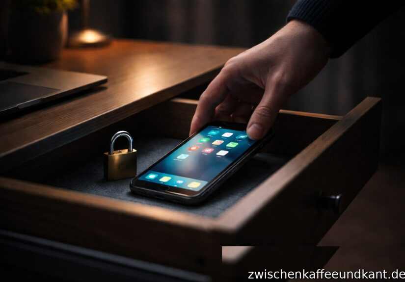 Geldgeil gegen Kinderschutz: Smartphone wird weggesperrt als Symbol für Schutz von Kindern vor Social Media und Cybergrooming