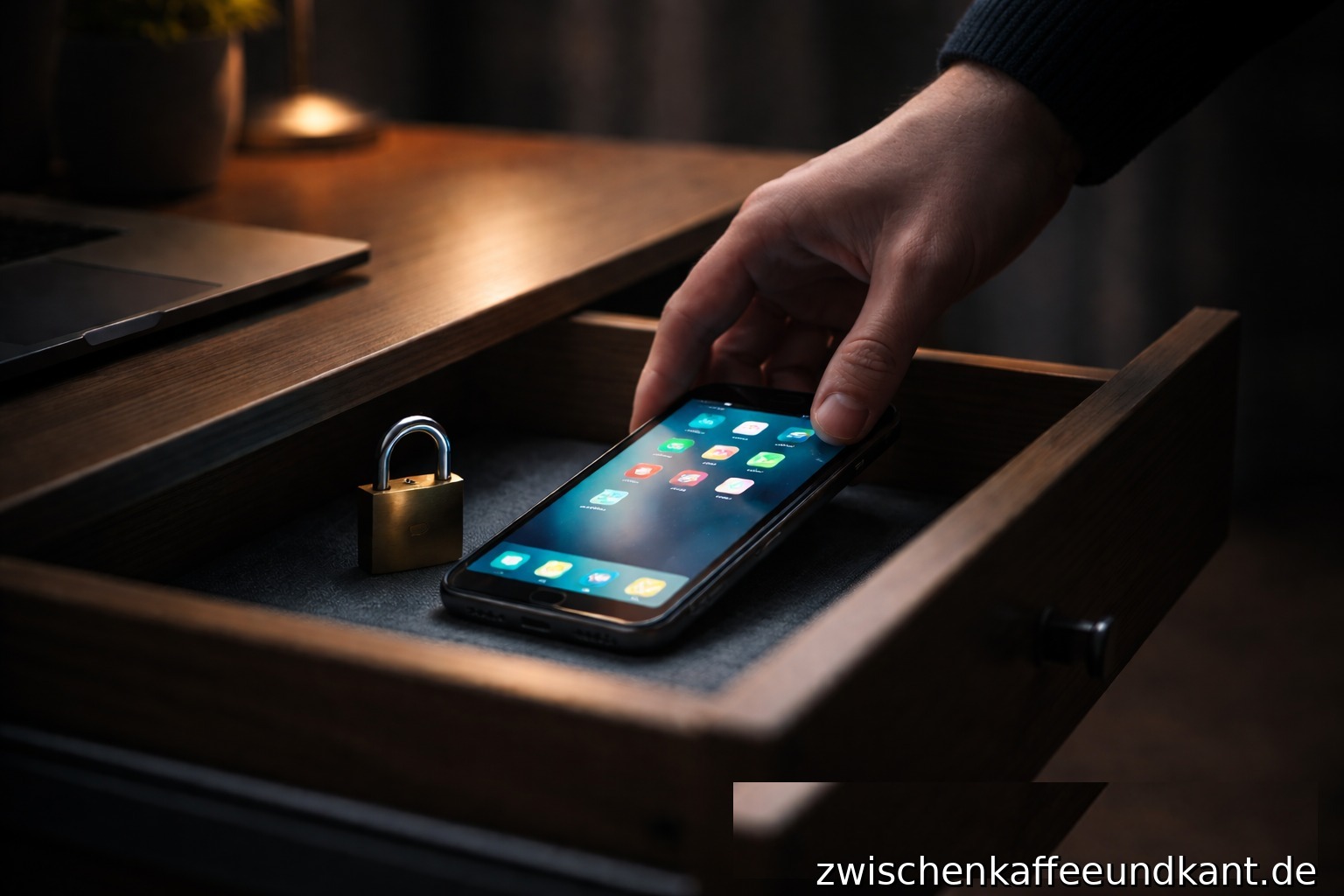 Geldgeil gegen Kinderschutz: Smartphone wird weggesperrt als Symbol für Schutz von Kindern vor Social Media und Cybergrooming